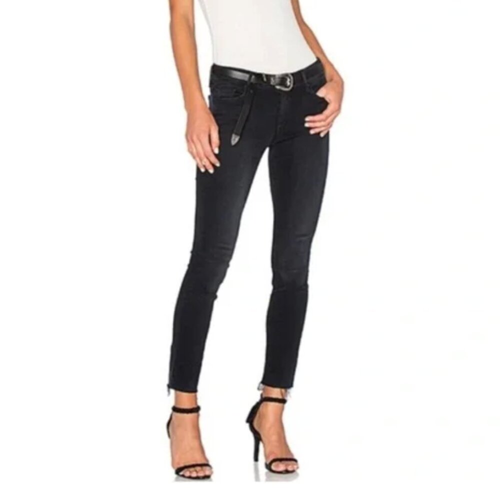 MOTHER the looker ankle fray blackbird skinny raw hem jeans 24
